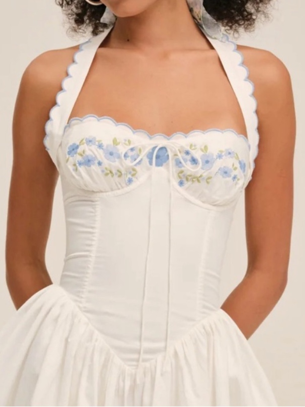 New For Love and Lemons Cotton Poplin Tea Time Bustier Mini Dress Embroidered L - Picture 2 of 12